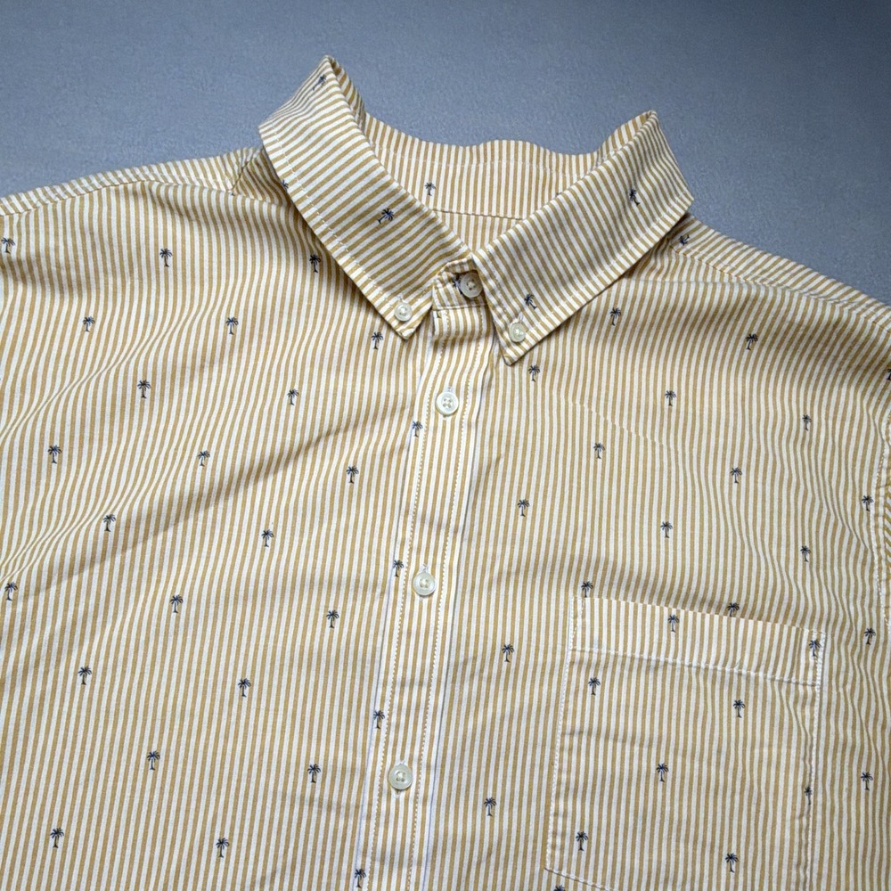 Goodfellow & Co Slim XXL Yellow/White Striped Palm Tree Button Down Shirt SS